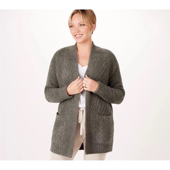 Barefoot Dreams CozyChic Directional Ribbed Cardigan Olive Green Sz 3X - Picture 1 of 14